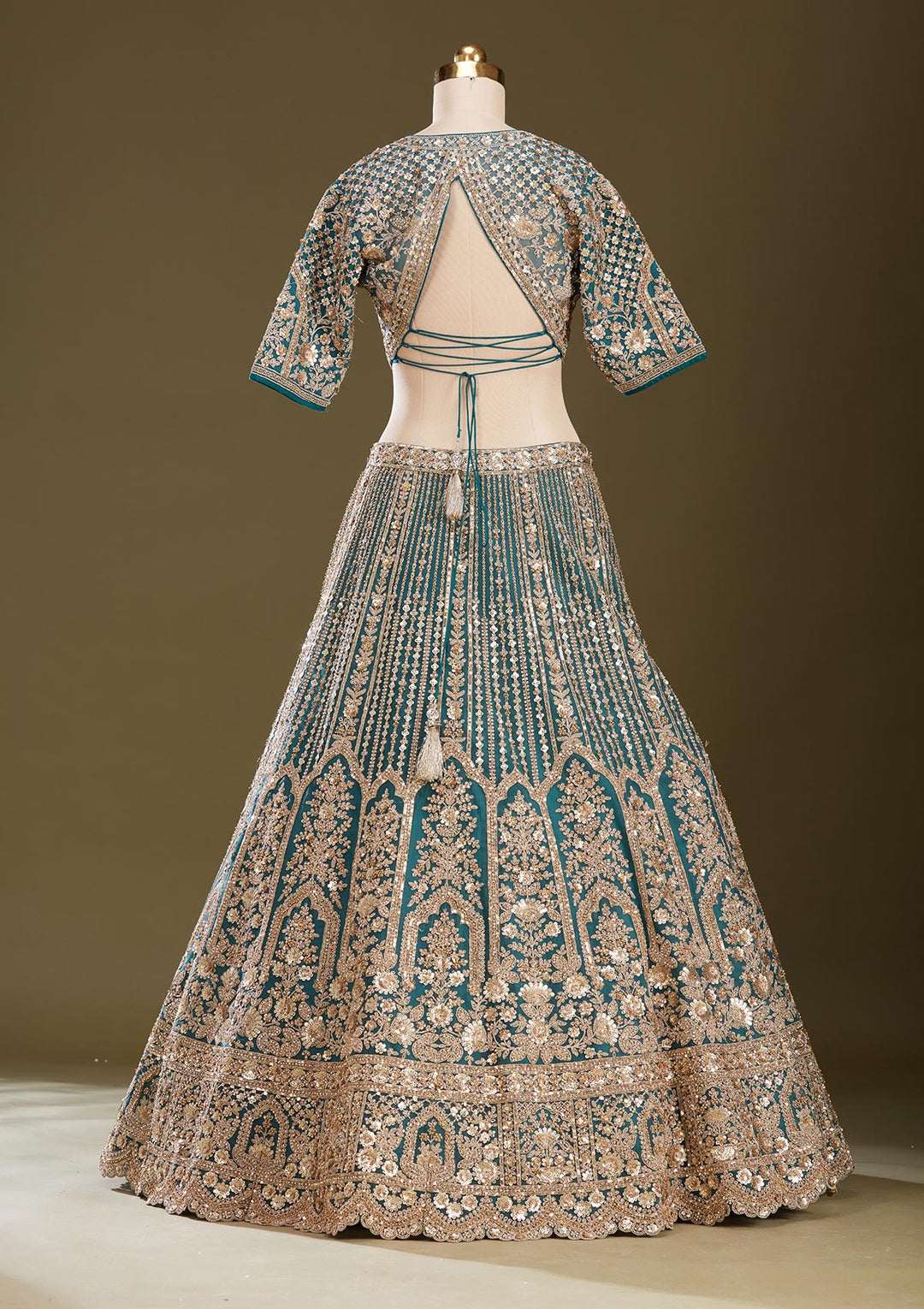 Peacock Blue Sequins Net Readymade Lehenga