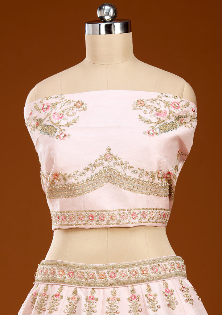 Baby Pink Zardozi (Gold) Raw Silk Readymade Lehenga