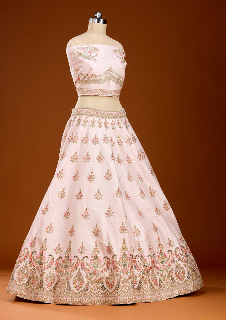 Baby Pink Zardozi (Gold) Raw Silk Readymade Lehenga