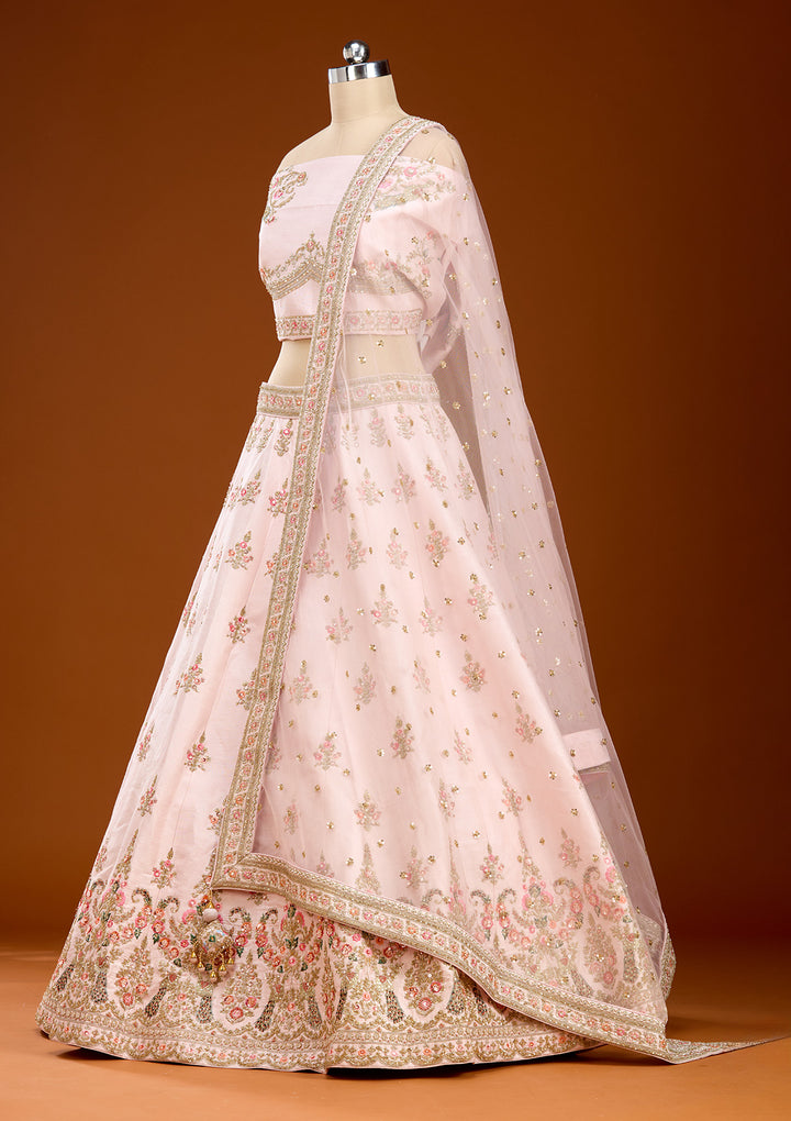 Baby Pink Zardozi (Gold) Raw Silk Readymade Lehenga