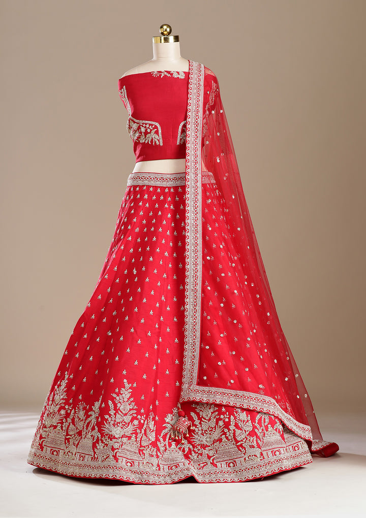 Red Zardozi (Gold) Raw Silk Readymade Lehenga