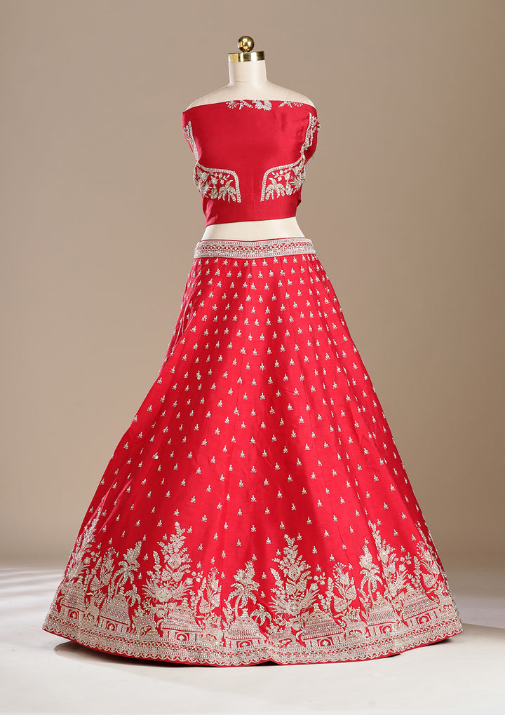 Red Zardozi (Gold) Raw Silk Readymade Lehenga