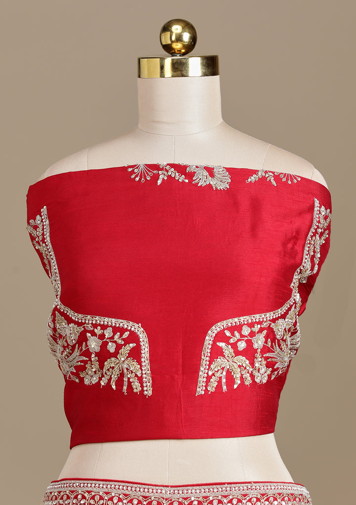 Red Zardozi (Gold) Raw Silk Readymade Lehenga