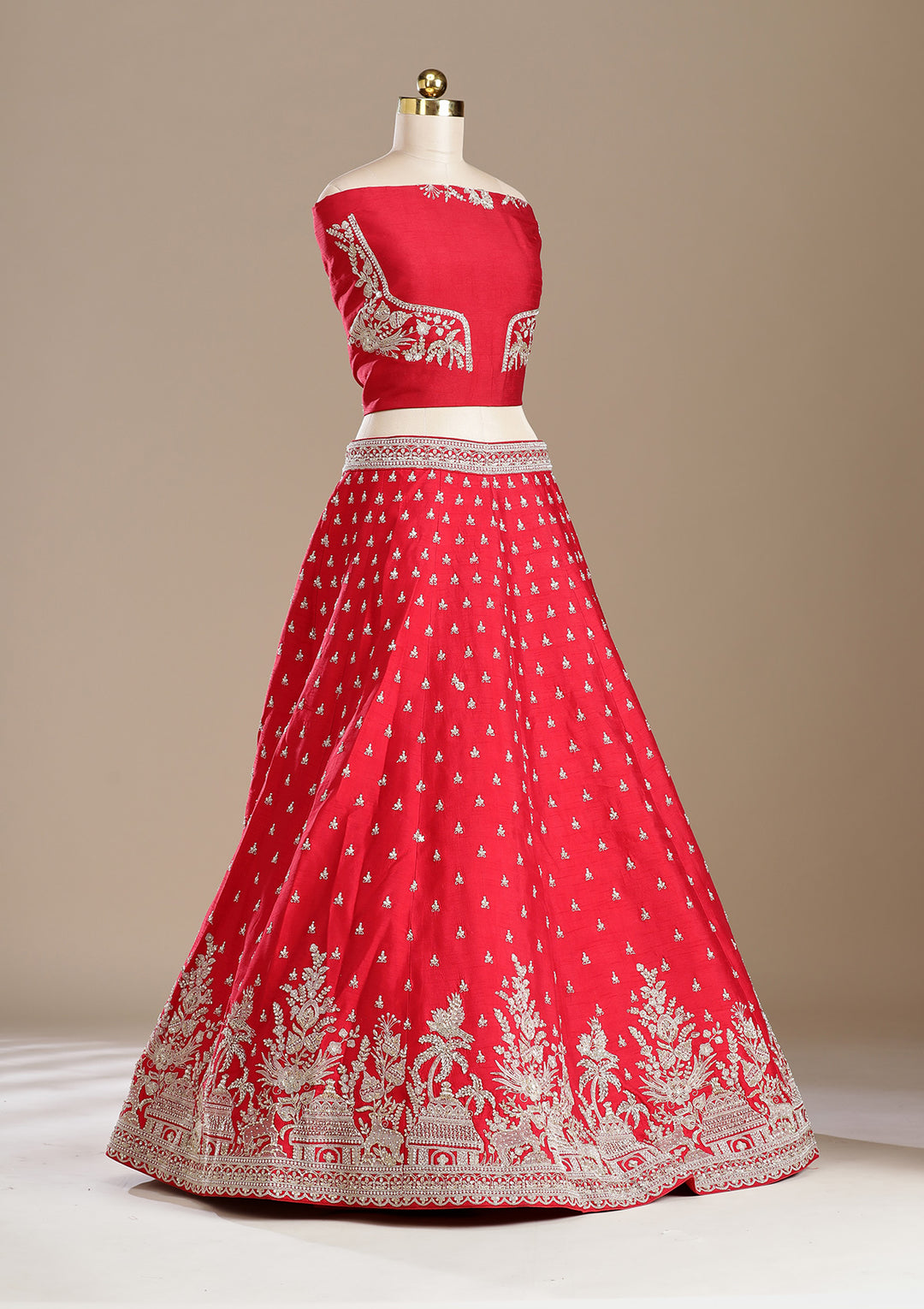 Red Zardozi (Gold) Raw Silk Readymade Lehenga
