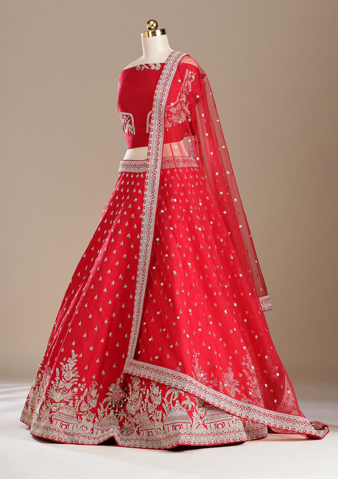 Red Zardozi (Gold) Raw Silk Readymade Lehenga