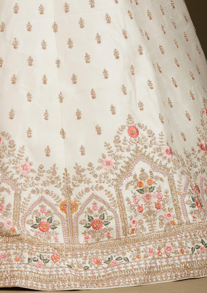 Cream Zardozi (Gold) Raw Silk Readymade Lehenga