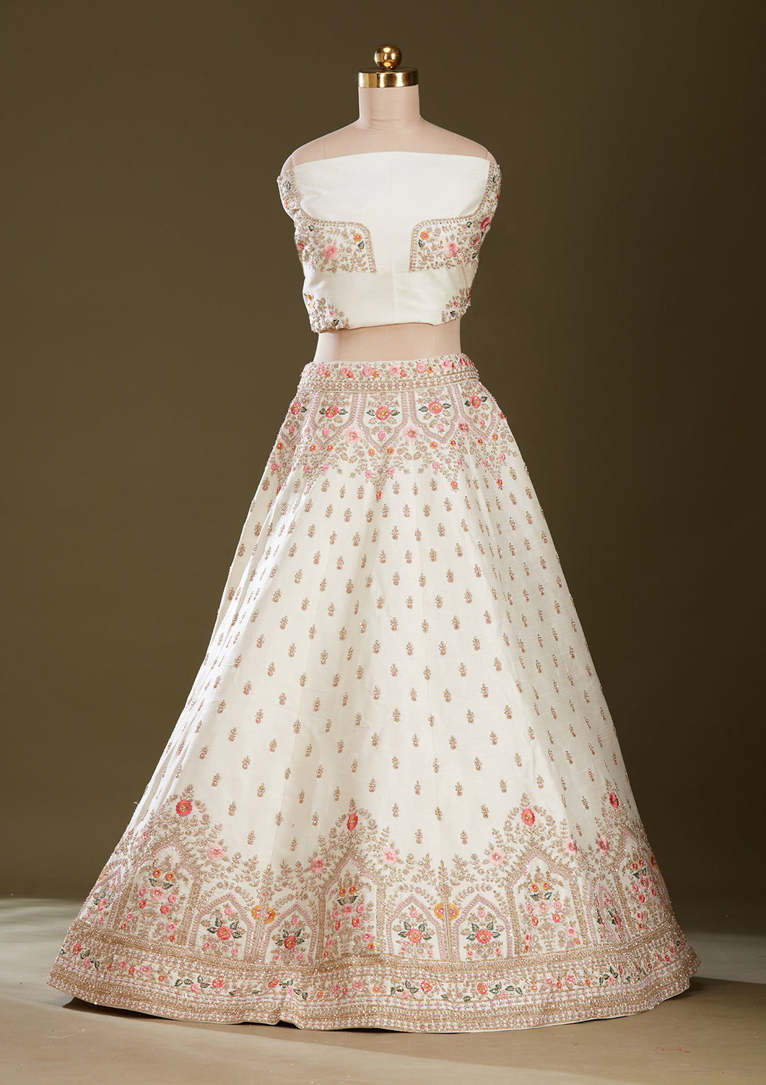 Cream Zardozi (Gold) Raw Silk Readymade Lehenga