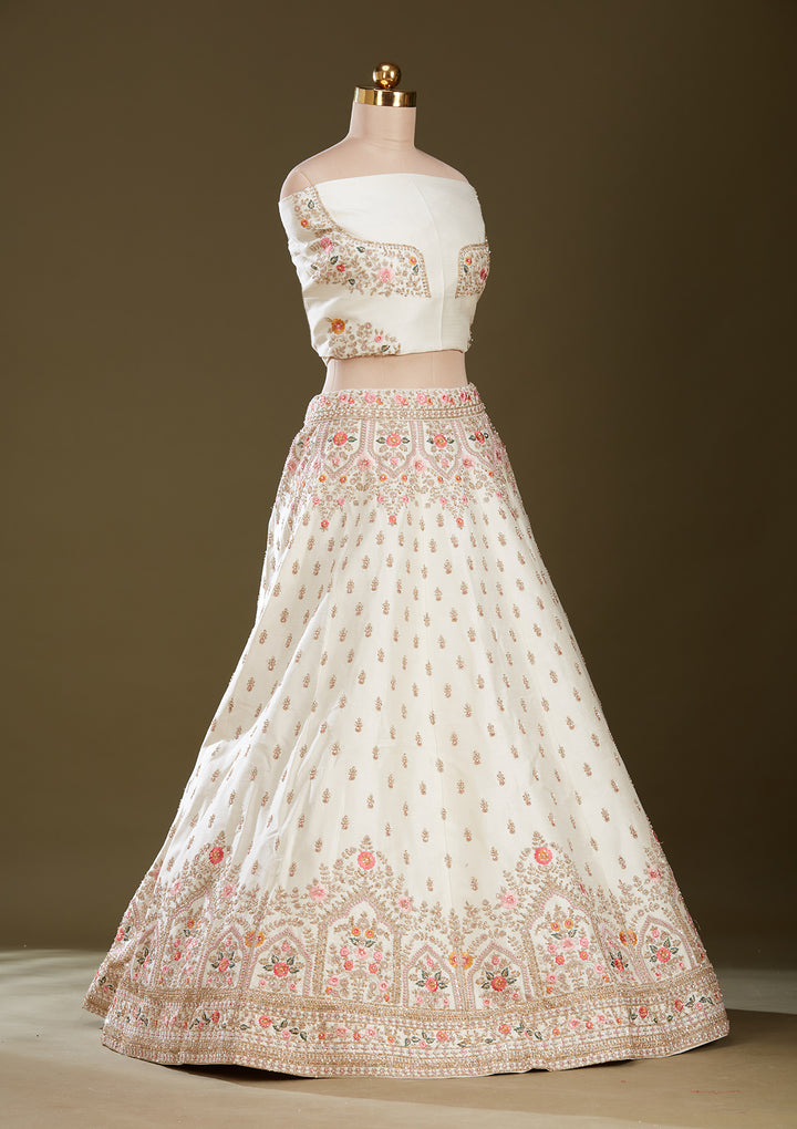 Cream Zardozi (Gold) Raw Silk Readymade Lehenga