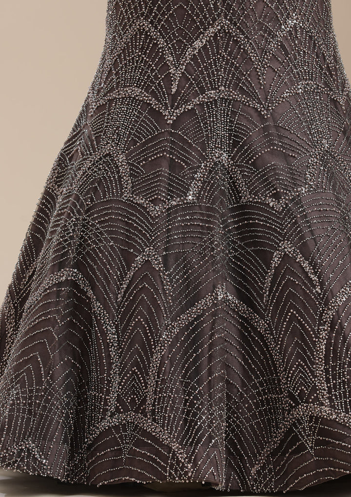 Brown Cutdana Net Readymade Lehenga