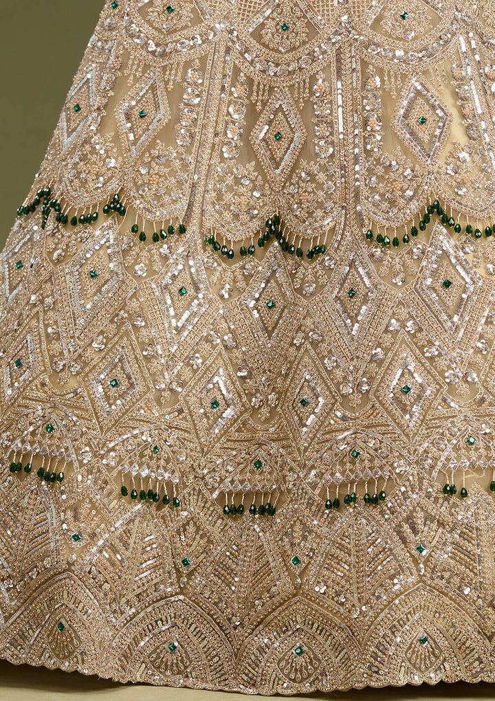 Beige Sequins Net Readymade Lehenga