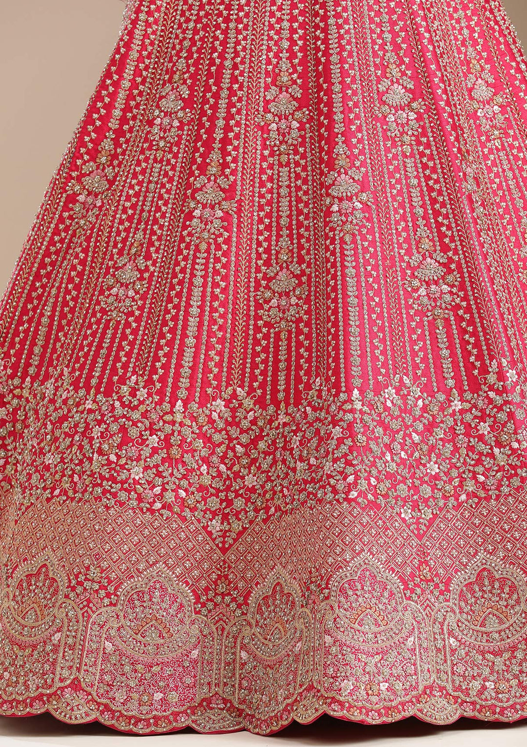 Rani Pink Cording Raw Silk Semi-Stitched Lehenga