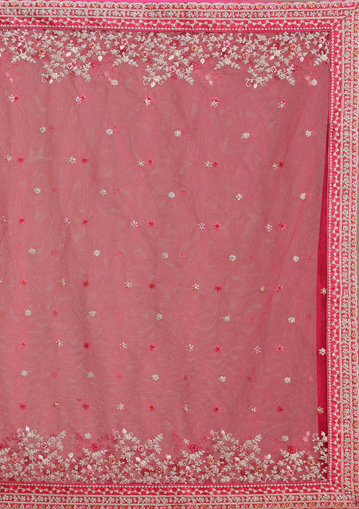 Rani Pink Cording Raw Silk Semi-Stitched Lehenga