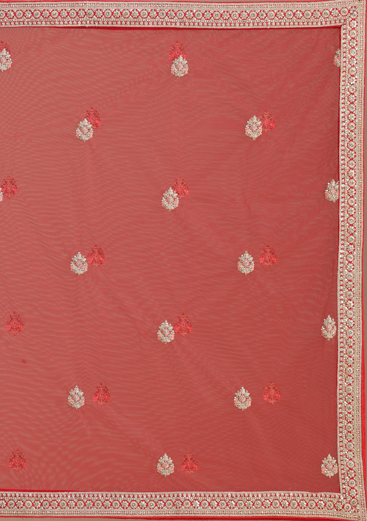 Red Cording Net Semi-Stitched Lehenga