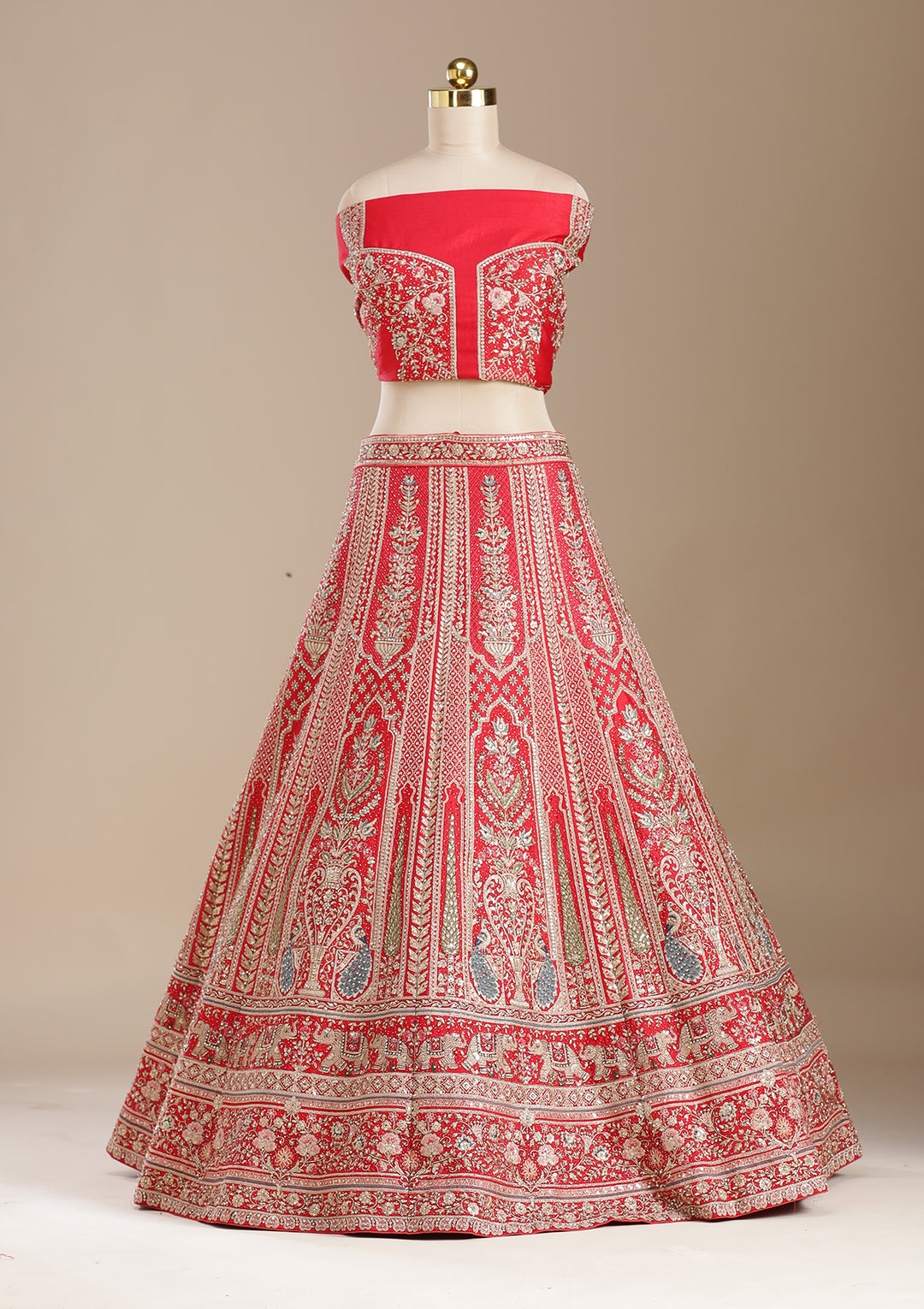 Red Cording Net Semi-Stitched Lehenga