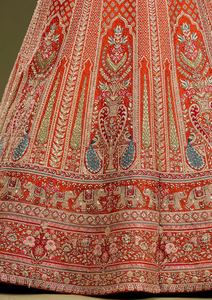 Rust Cording Net Readymade Lehenga