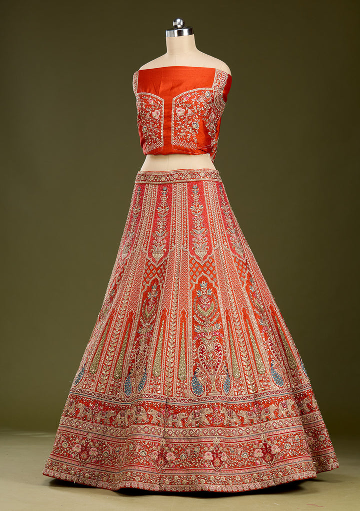 Rust Cording Net Readymade Lehenga