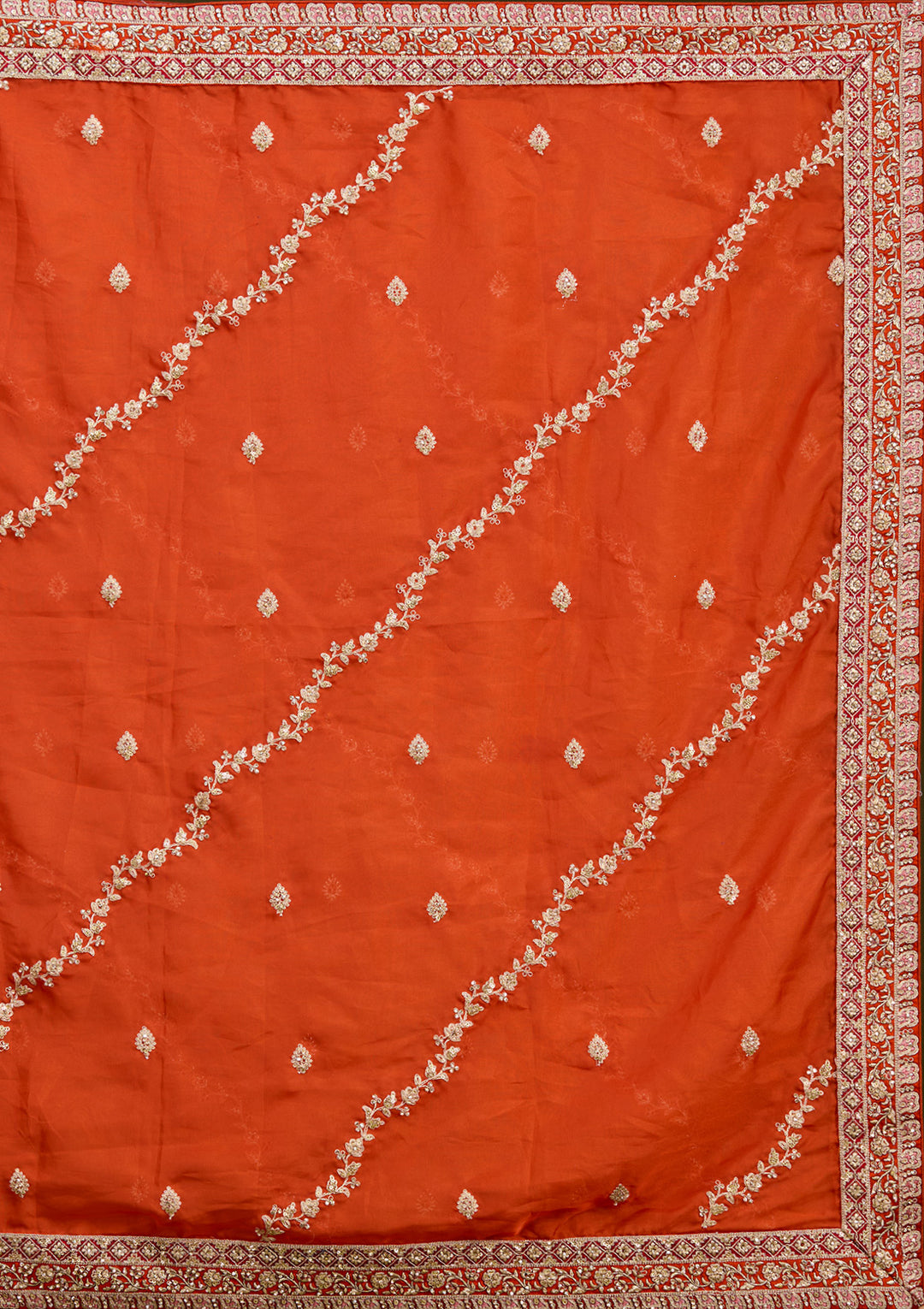 Rust Cording Net Readymade Lehenga