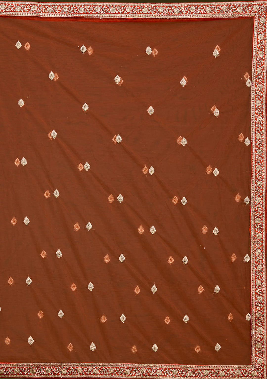 Rust Cording Net Readymade Lehenga