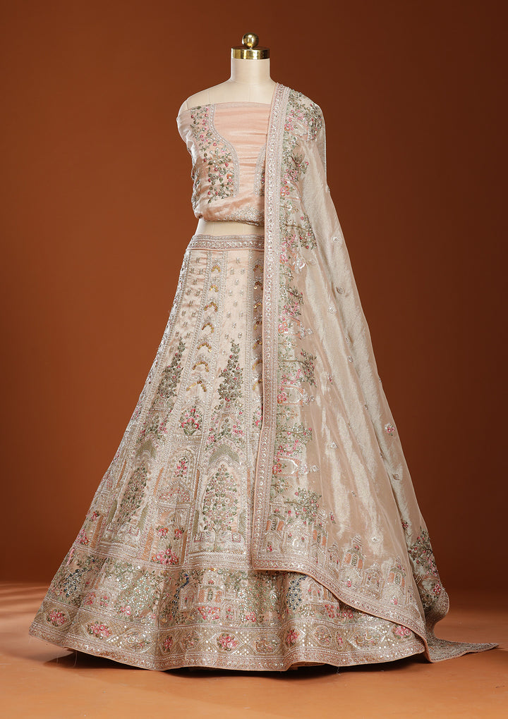 Beige Zariwork (Gold) Shimmer Readymade Lehenga