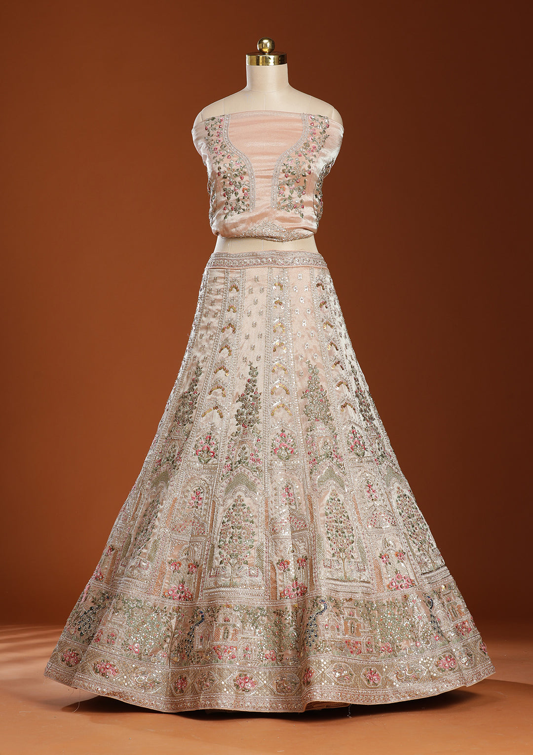 Beige Zariwork (Gold) Shimmer Readymade Lehenga