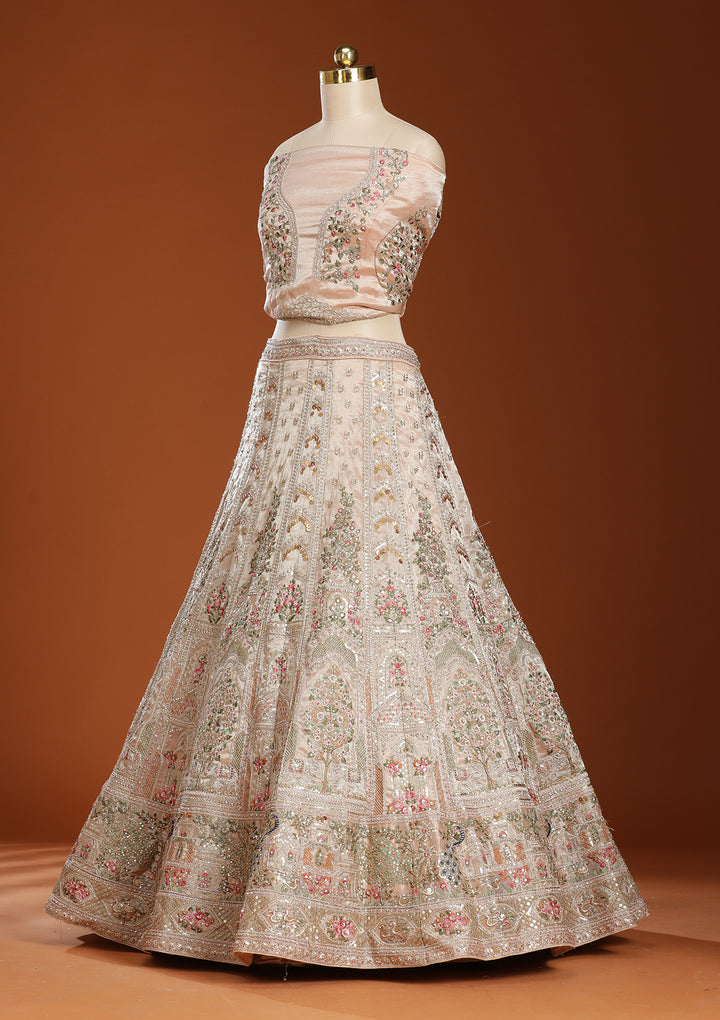 Beige Zariwork (Gold) Shimmer Readymade Lehenga