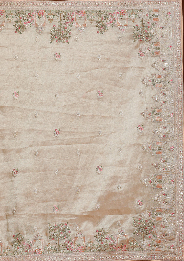 Beige Zariwork (Gold) Shimmer Readymade Lehenga