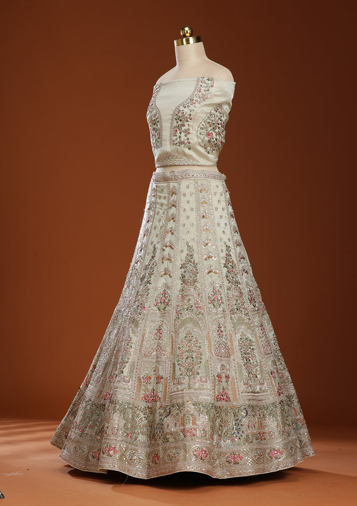 Wine Threadwork Organza Readymade Lehenga