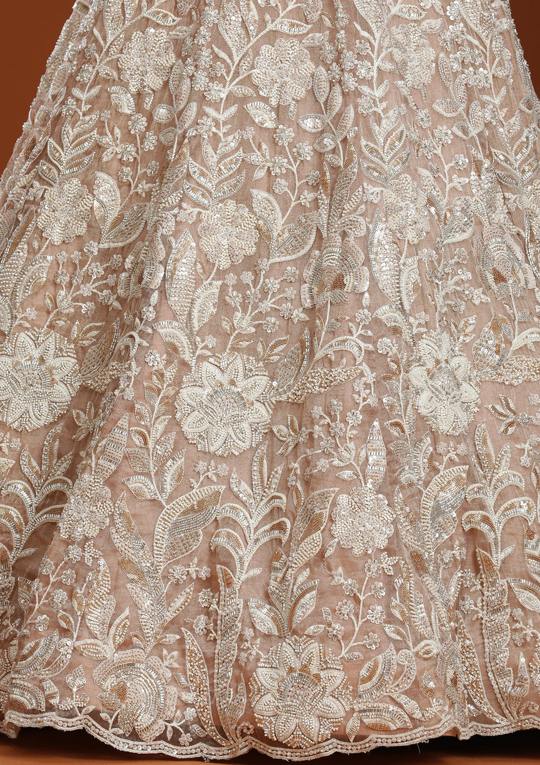 Pink Threadwork Organza Readymade Lehenga