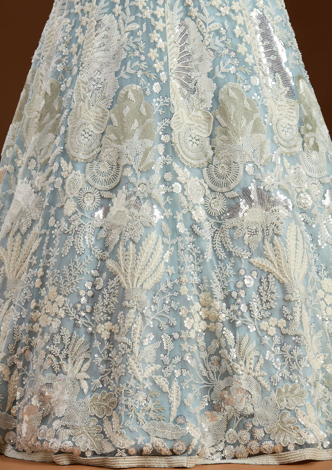 Sky Blue Cutdana Organza Readymade Lehenga