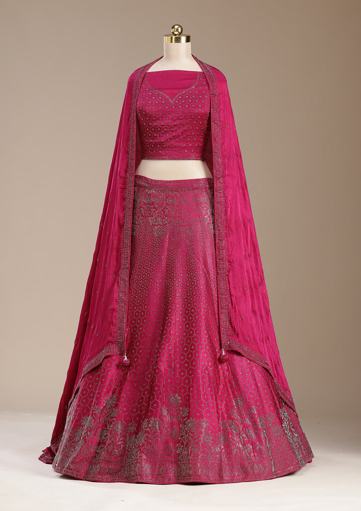 Rani Pink Sequins Semi Crepe Semi-Stitched Lehenga