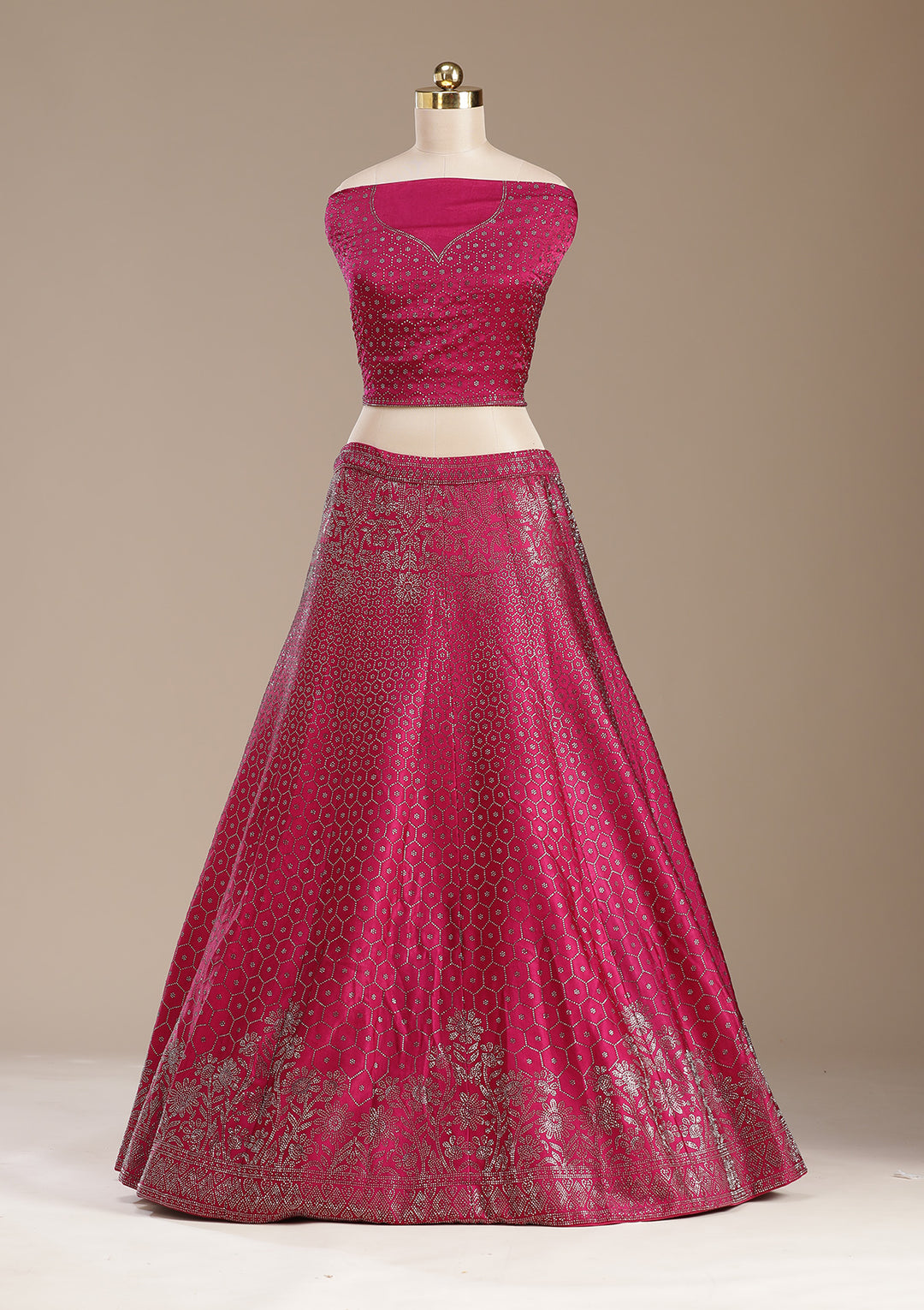 Rani Pink Sequins Semi Crepe Semi-Stitched Lehenga