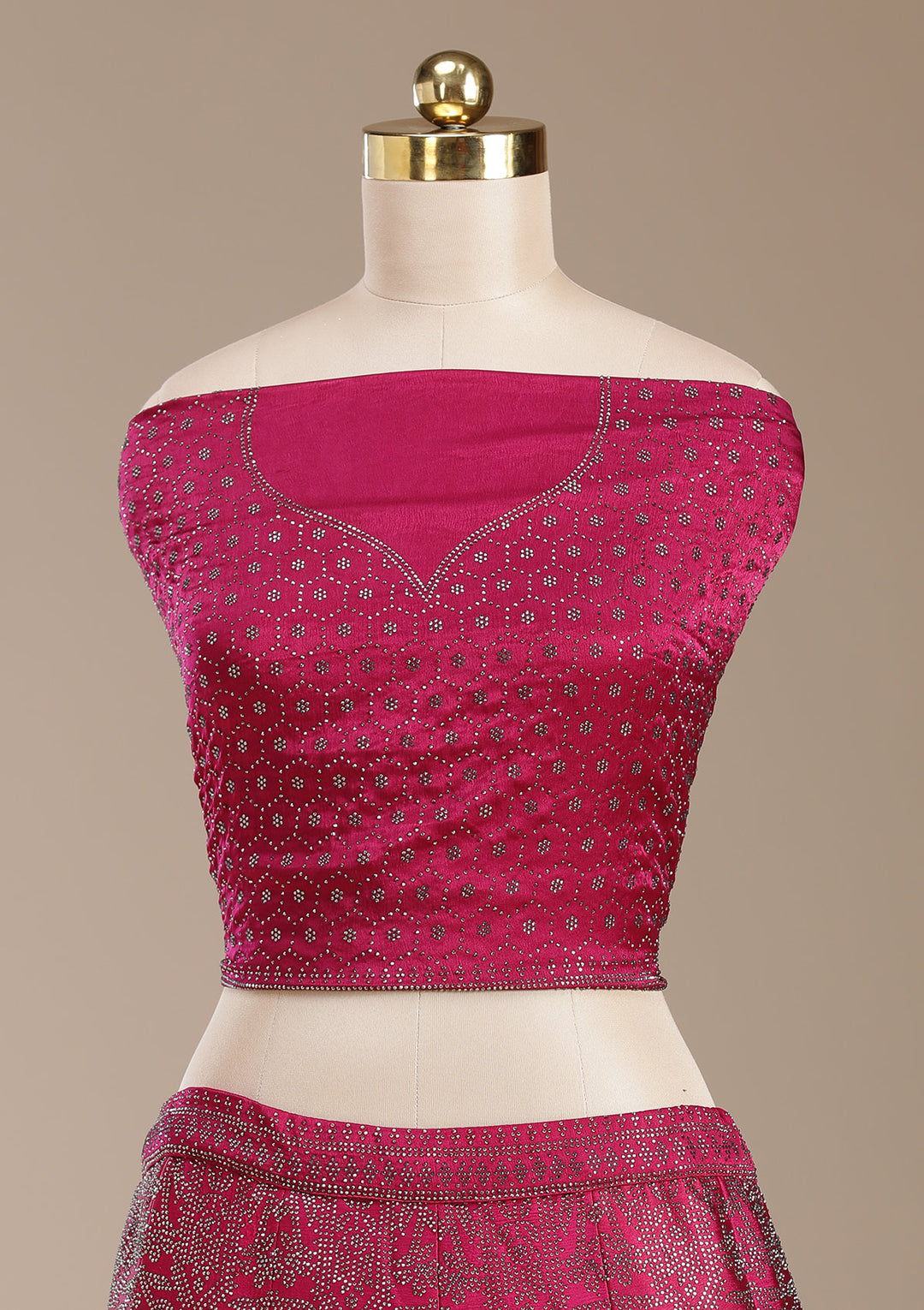 Rani Pink Sequins Semi Crepe Semi-Stitched Lehenga