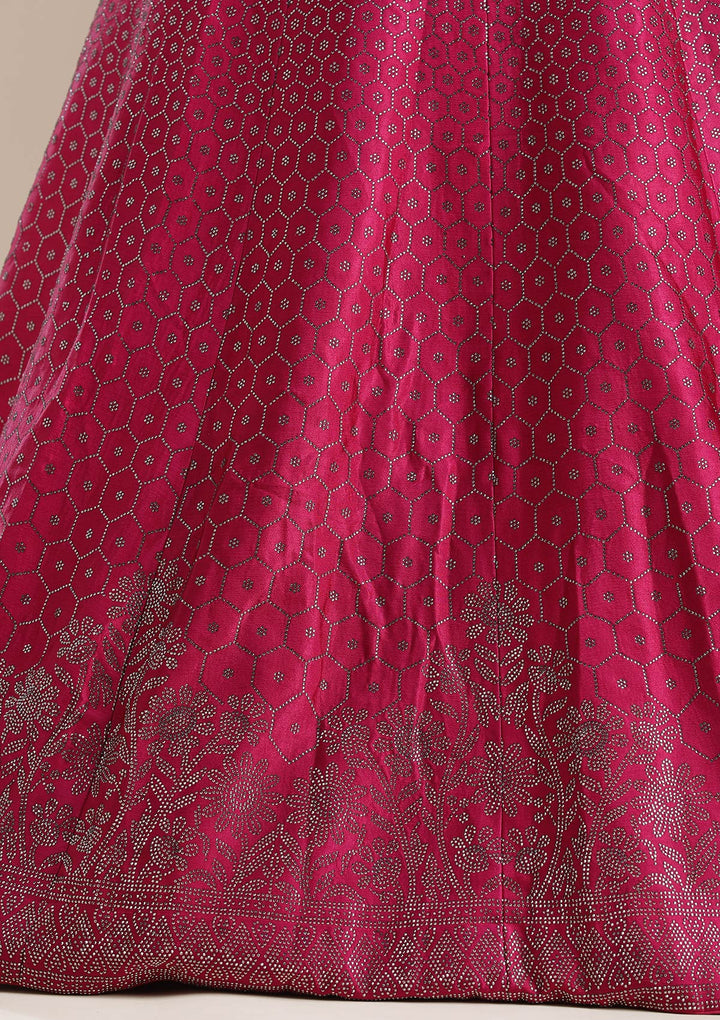 Rani Pink Sequins Semi Crepe Semi-Stitched Lehenga