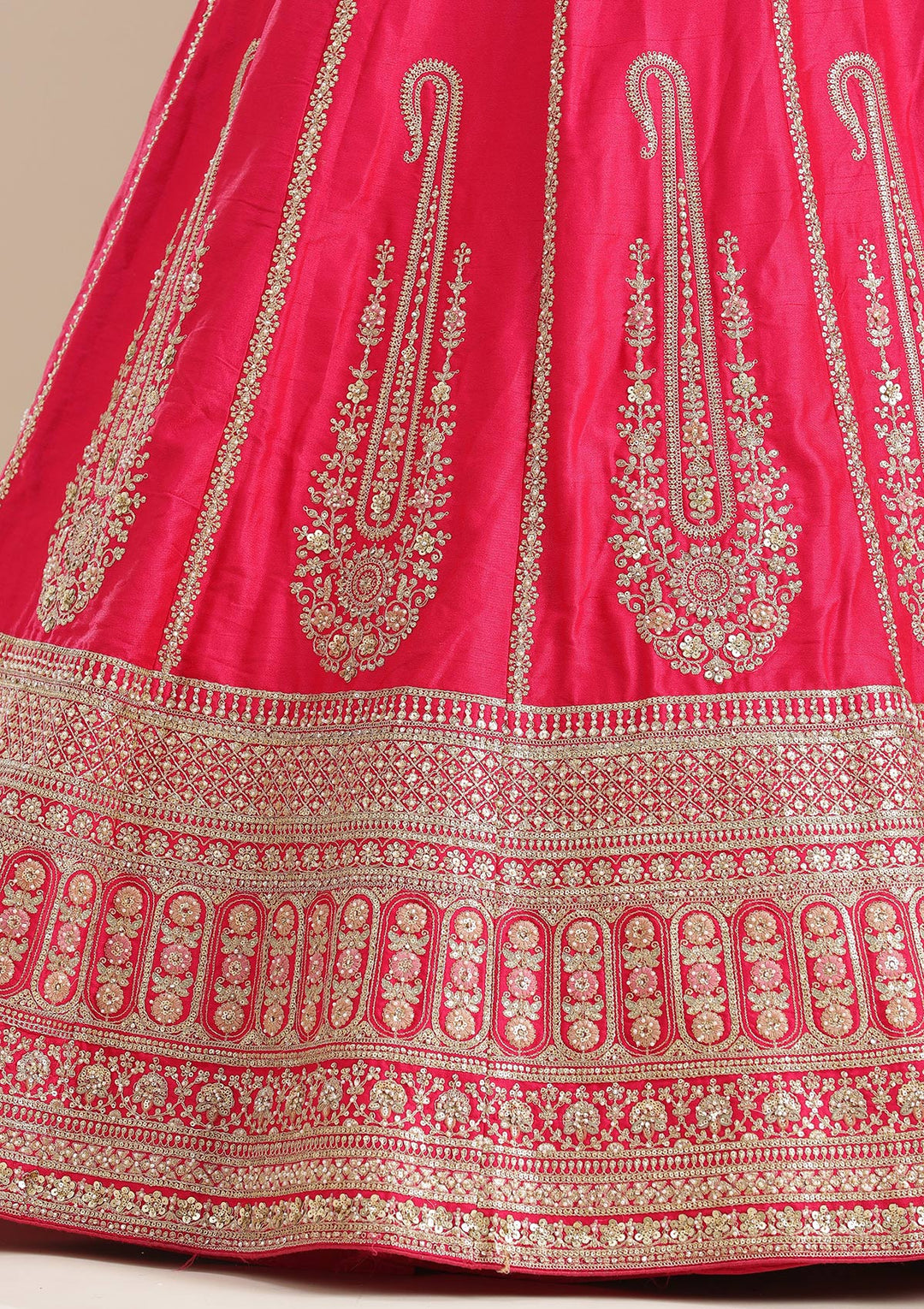 Rani Pink Cording Raw Silk Semi-Stitched Lehenga
