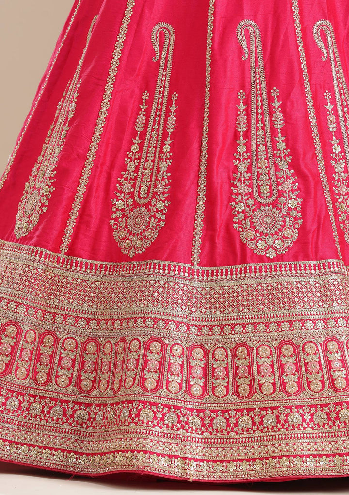 Rani Pink Cording Raw Silk Semi-Stitched Lehenga