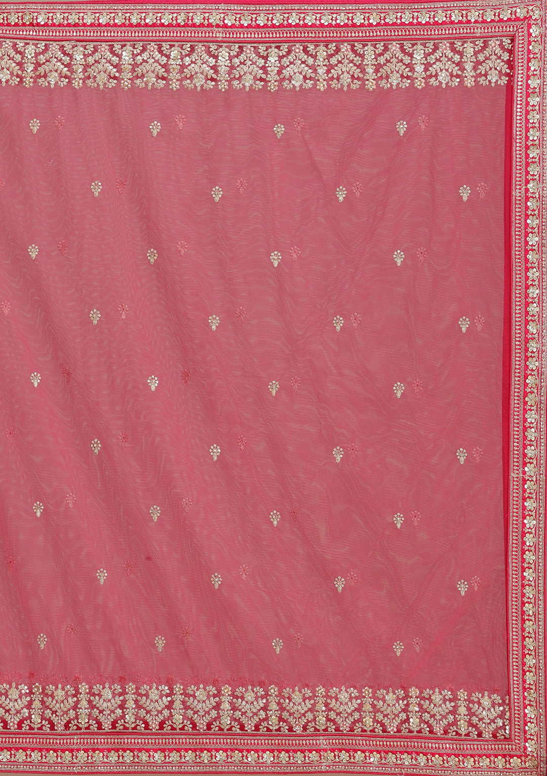Rani Pink Cording Raw Silk Semi-Stitched Lehenga
