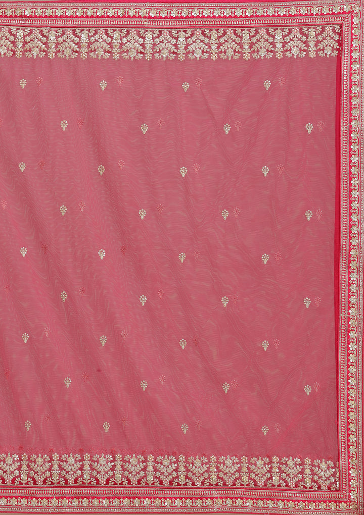 Rani Pink Cording Raw Silk Semi-Stitched Lehenga