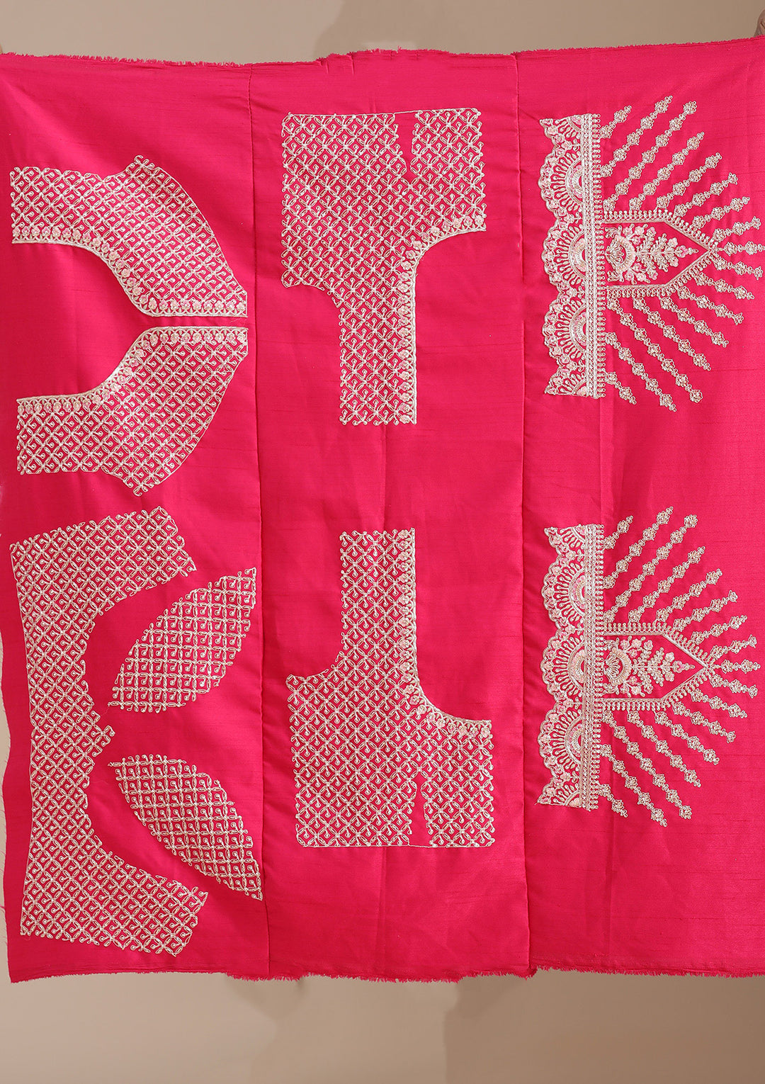 Rani Pink Cording Raw Silk Semi-Stitched Lehenga