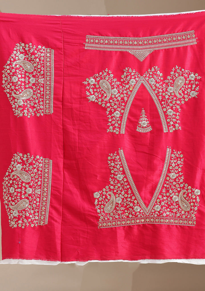 Rani Pink Cording Raw Silk Semi-Stitched Lehenga