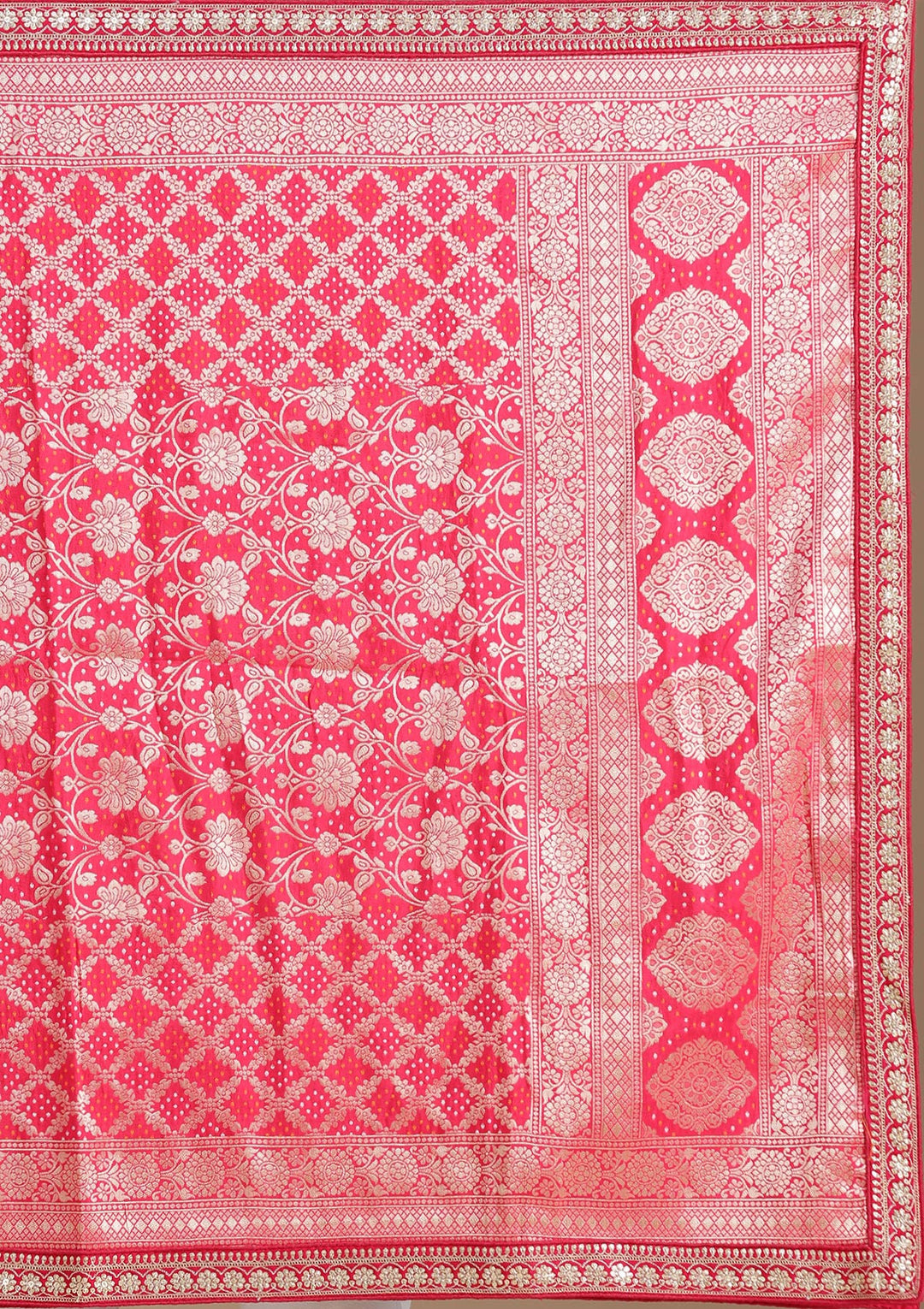 Rani Pink Cording Raw Silk Semi-Stitched Lehenga