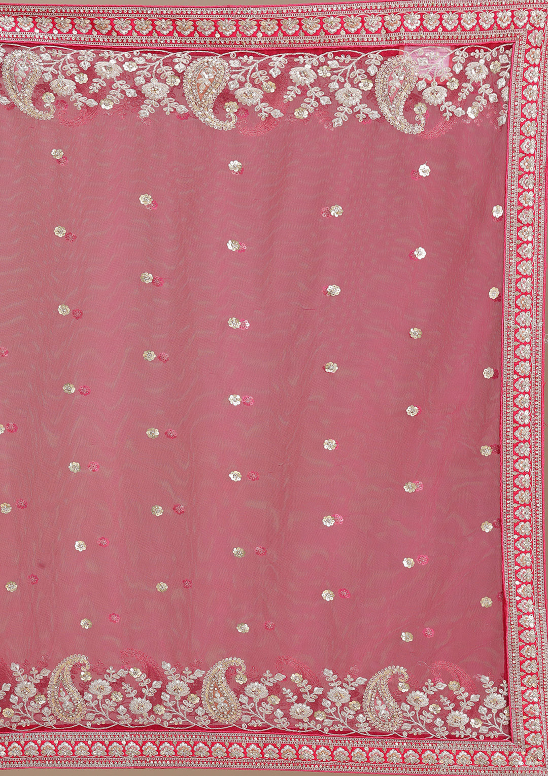 Rani Pink Cording Raw Silk Semi-Stitched Lehenga