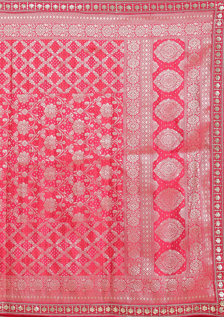 Red Cording Raw Silk Semi-Stitched Lehenga