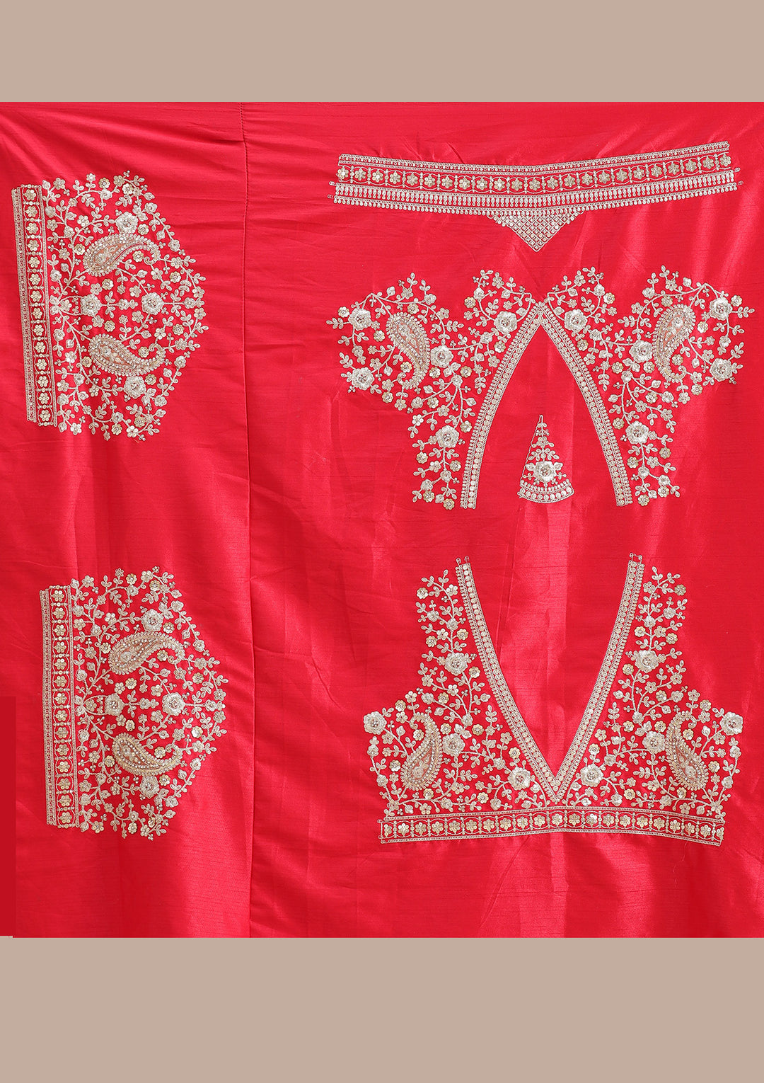 Red Cording Raw Silk Semi-Stitched Lehenga