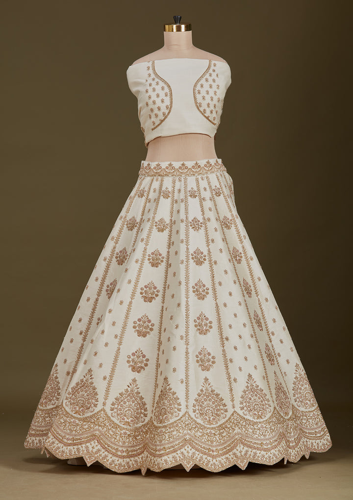 Off White Zardozi (Gold) Raw Silk Readymade Lehenga