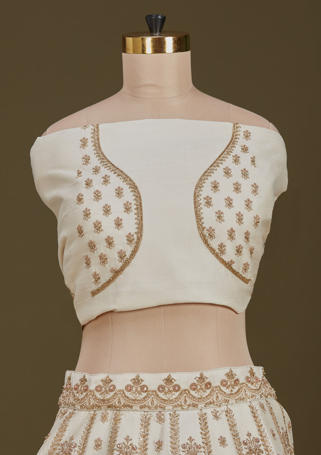 Off White Zardozi (Gold) Raw Silk Readymade Lehenga