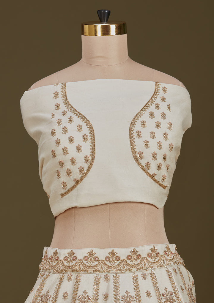 Off White Zardozi (Gold) Raw Silk Readymade Lehenga