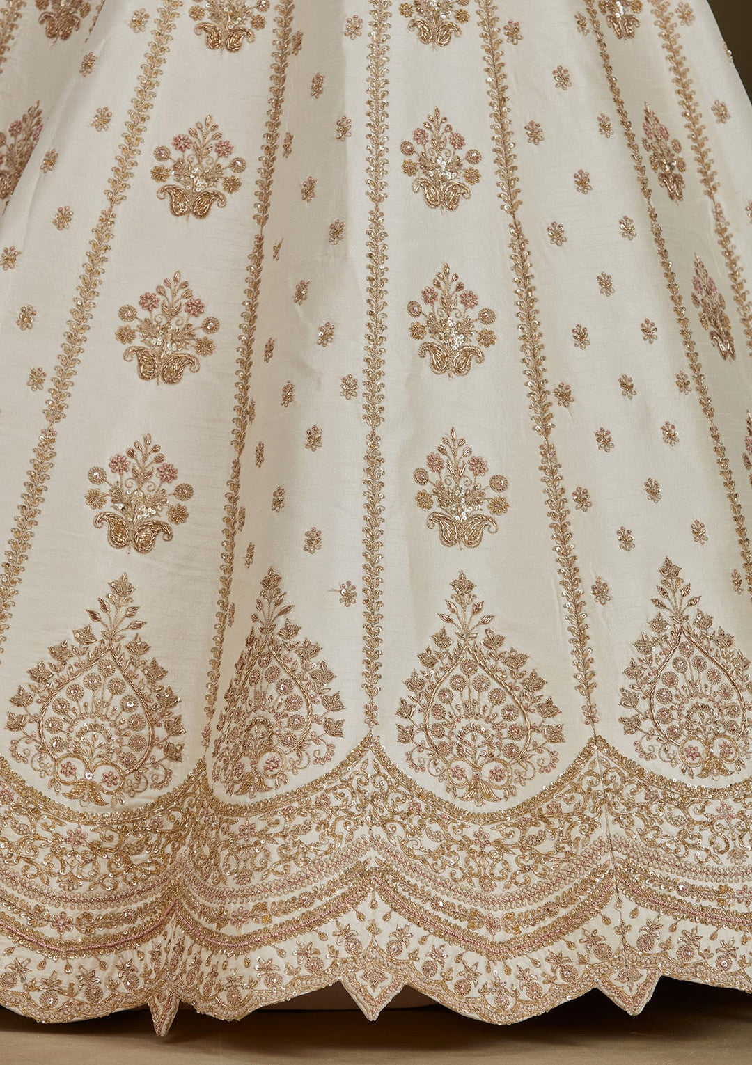Off White Zardozi (Gold) Raw Silk Readymade Lehenga