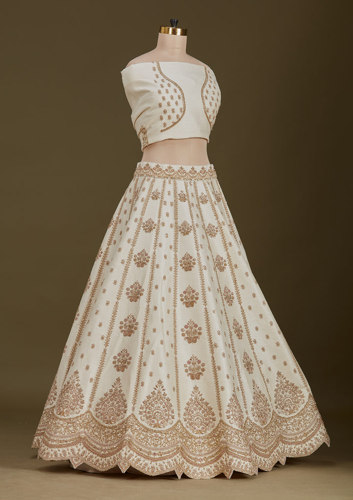 Off White Zardozi (Gold) Raw Silk Readymade Lehenga