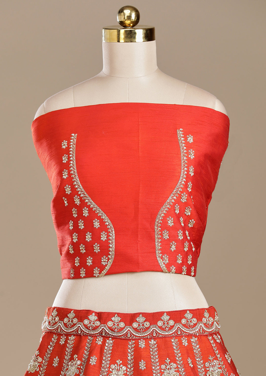 Rust Zardozi (Gold) Raw Silk Semi-Stitched Lehenga