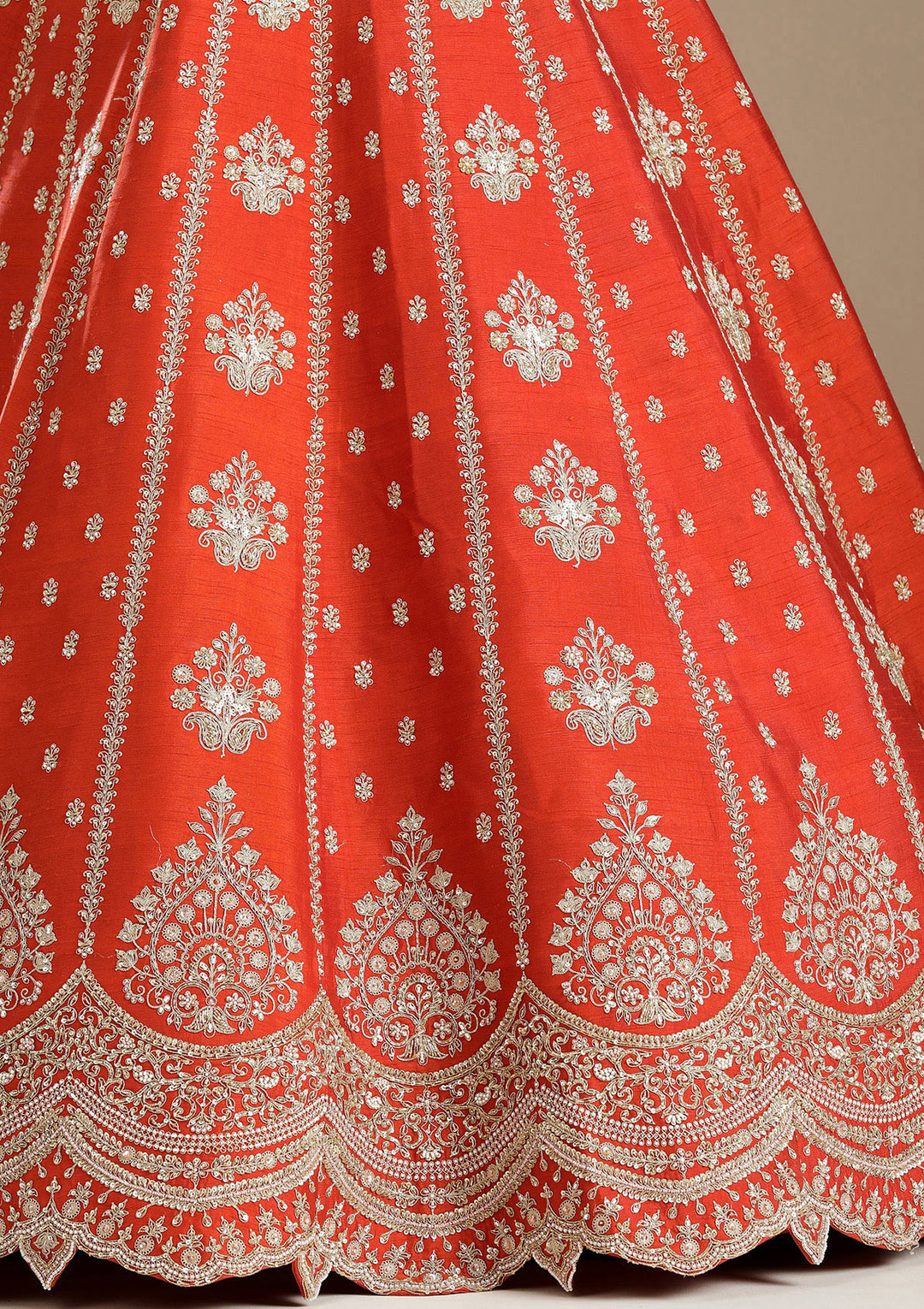 Rust Zardozi (Gold) Raw Silk Semi-Stitched Lehenga